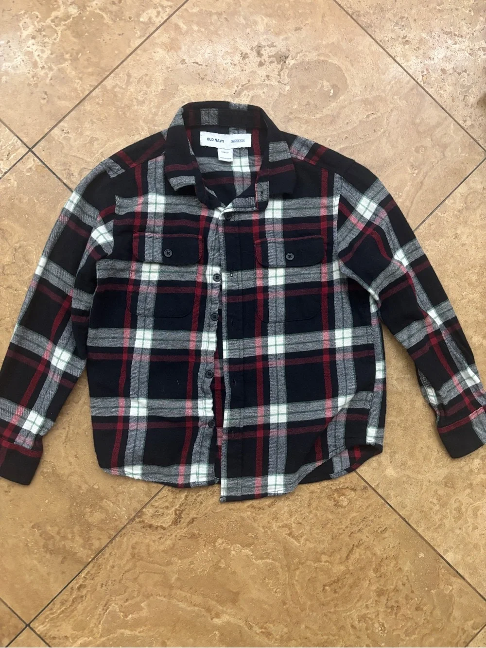 Old Navy Black, Red & White Plaid Button-Down Shirt